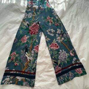 H&M Floral Wide-Leg Pants - Green and Blue